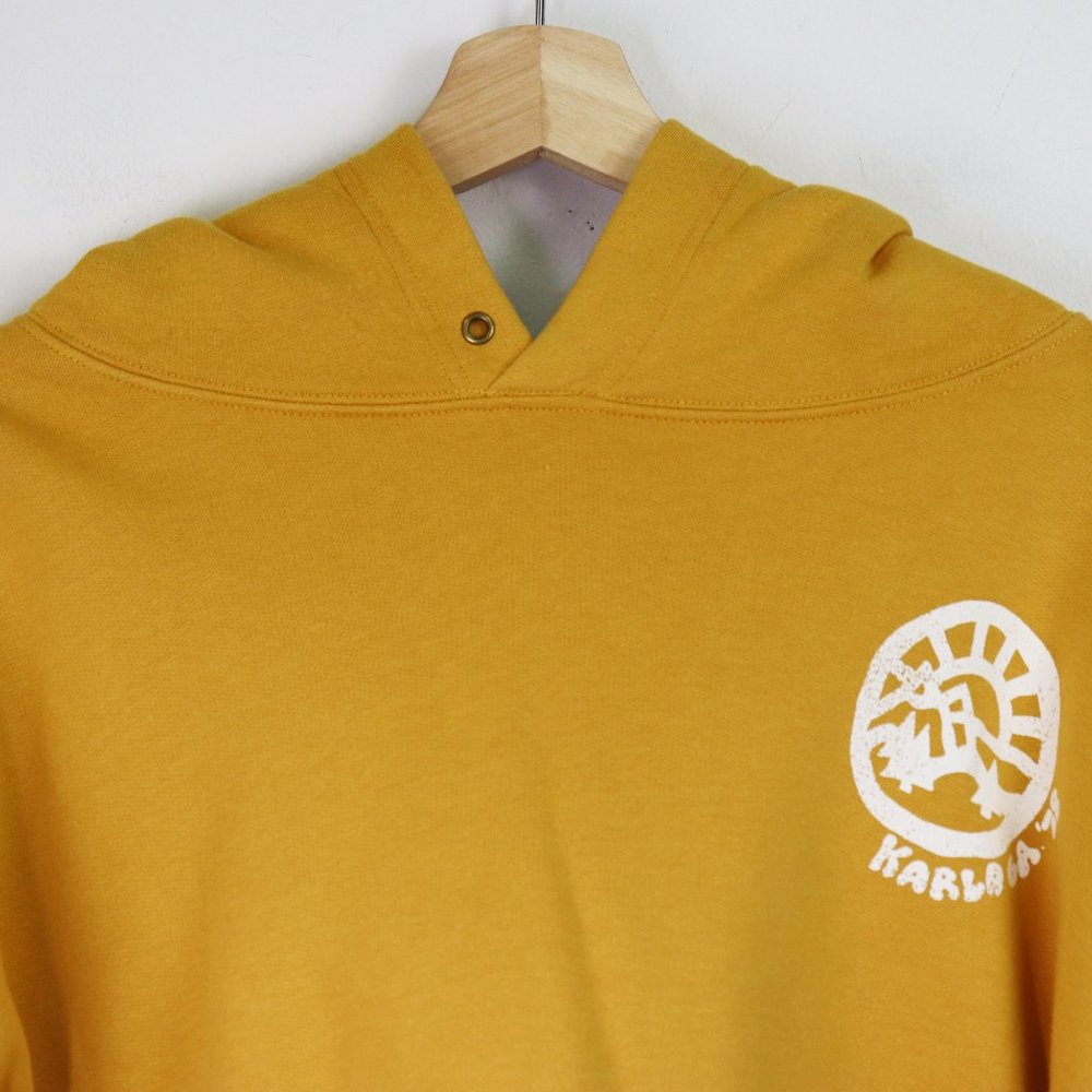 NWT Free People Baldwin Graphic Crop Hood Sweater Hoodie Sky Canary Yellow Large - Picture 6 of 10